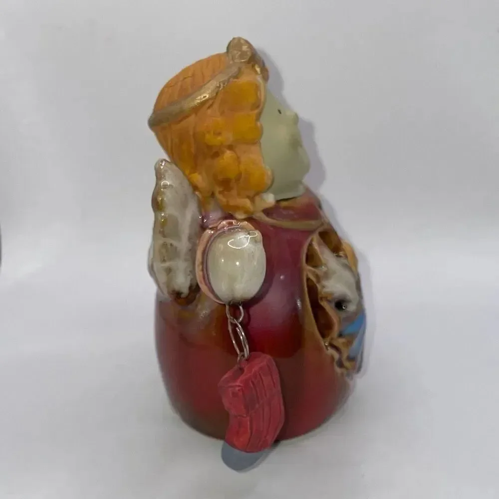 Ceramic Standing Holiday Angel Holding Stocking Candy Cane 4.75